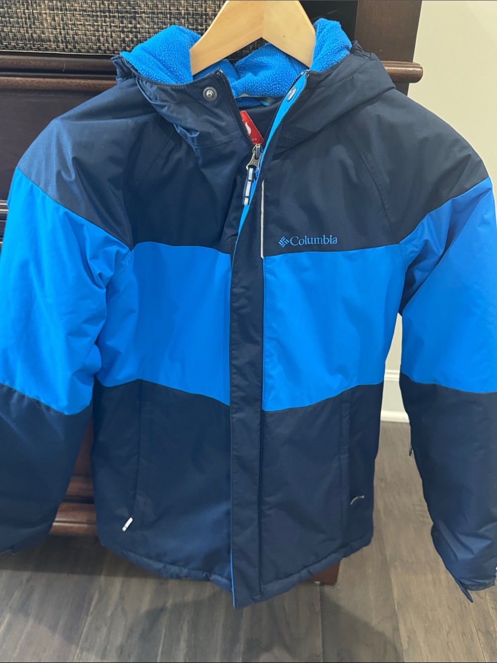 Columbia Kids Blue and Navy Colorblock Insulated Hooded Jacket